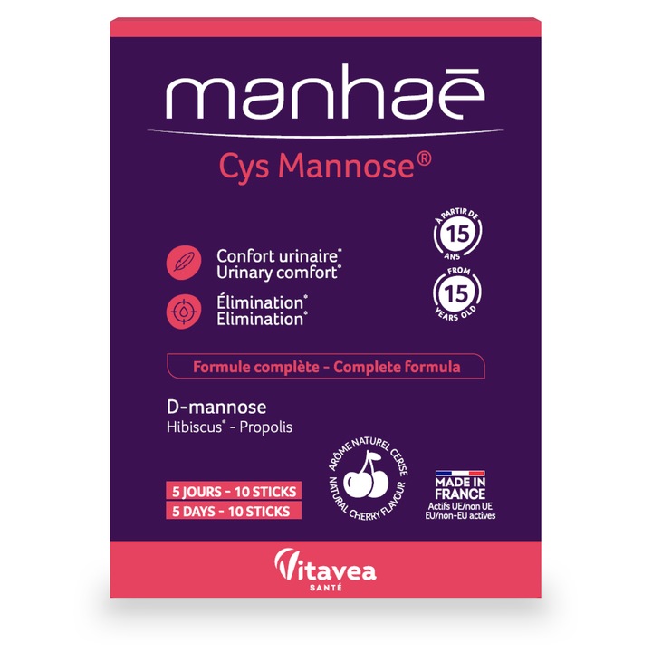 Manhaē Cys Mannose®, confort urinar, 5 zile, 10 stick-uri