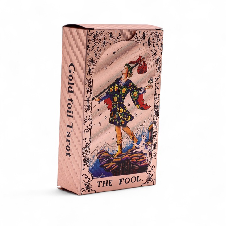 Ancient Wisdom Rose Gold tarot készlet - Holdfázisok, rose gold hot-stamping fólia, színes angol nyelvű útmutató, prémium mágneses doboz, rózsaarany, 78 kártya