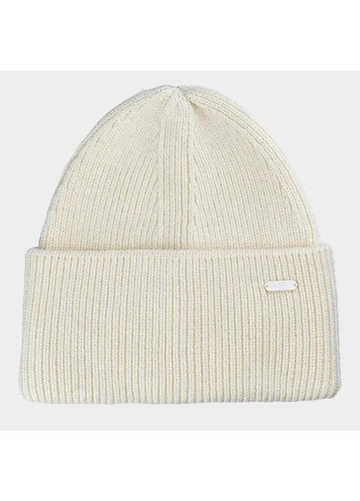 Caciula beanie dama, 4F, alba, medie, unilayer cu manseta rasucita