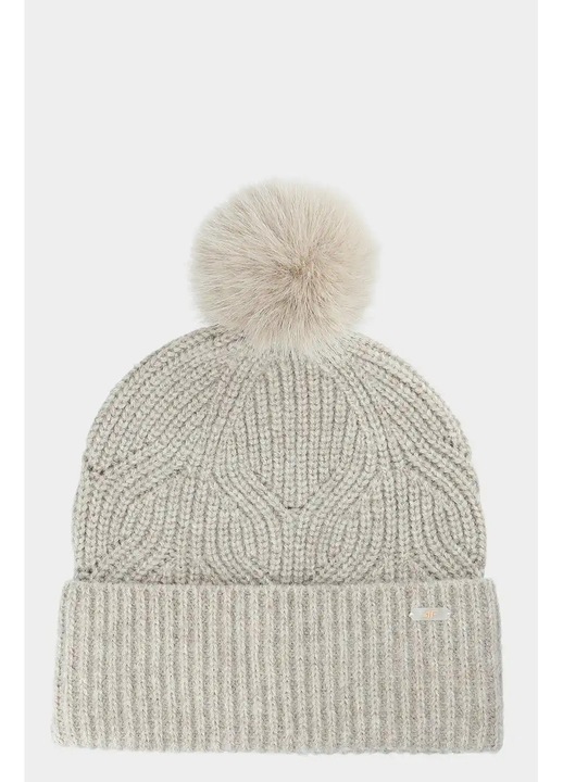 Caciula dama 4F, bej, cu pompon, design elegant