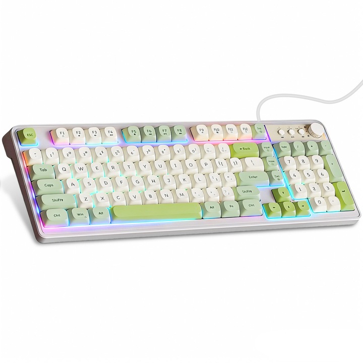 Клавиатура Gaming SDLOGAL, Механична, С кабел, 98 клавиша, Rainbow LED подсветка, зелена