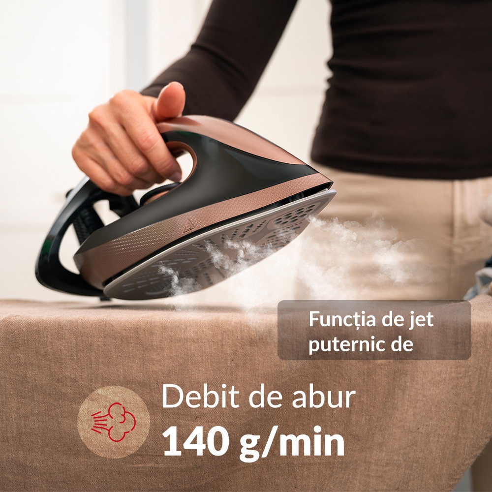 Statie de calcat cu abur Lehmann Smooth 2400W, 8 bar, jet de abur 120 g/min, rezervor 1.5L, ECO Mode, Anti-Calc, Self Clean, talpa ceramica, Auriu/Negru