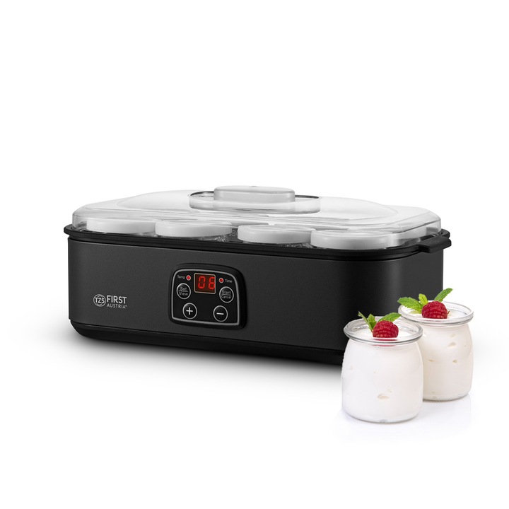 Aparat de Facut Iaurt TZS First Austria 8 Borcane (1.4L), Temperatura Reglabila (20-55°C), Timer 48h