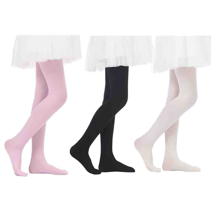 Sosete pentru copii, asskanaer, Dres gros pentru copii, 3 perechi, Nu se estompeaza, Talia inalta, Elasticitate ridicata, Rezistent la deformare, Absorbant de transpiratie, Bumbac, Marime, Alb/Negru/Roz