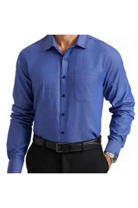 Cămașă bărbațească albastră, HISDERN, mărime 3XL, din bumbac, croială slim, mânecă lungă