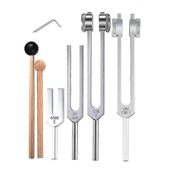 HOUKEA hangvillakészlet, 4 frekvencia 128Hz, 136.1Hz, 528Hz, 4096Hz, ezüst, alumíniumötvözet