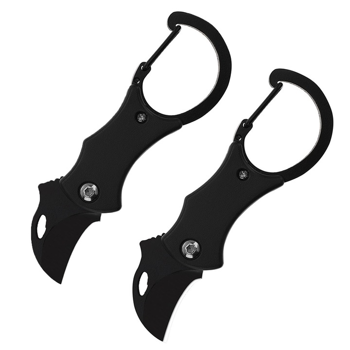 Set 2 cutit pliabil de buzunar EDC portabil, AFKSMILE, Breloc cu cutit de curierat, Anti rugina, Ascutit si durabil, Mic si portabil, Usor de depozitat si carat, Lama 2.6 cm, Otel inoxidabil si plastic, 10.5 * 3.4 *0.25 cm, Negru