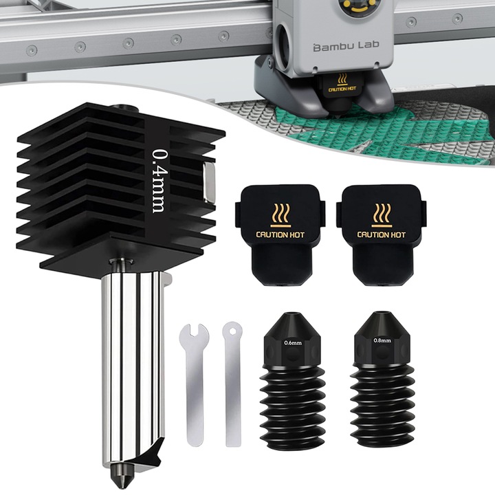 Excitat®, Kit Hotend pentru Bambu Lab A1/A1 Mini, Cap de extruder cu duza din otel calit de 0,4 mm cu 2 mansoane din silicon, 0,6，0,8 duze, Piesa de schimb premium pentru imprimanta 3D