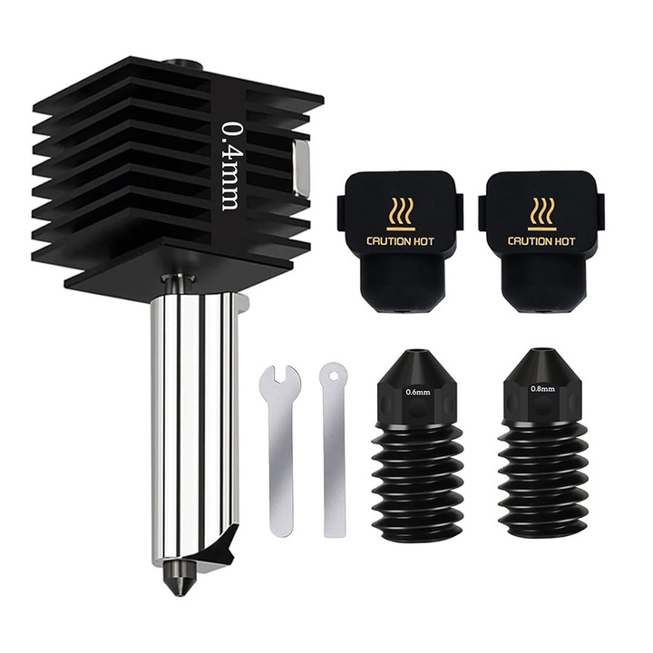 Hotend Kit A1/A1 Mini 3D nyomtatókhoz, edzett acél fúvóka 0.4mm, 2 szilikon zokni