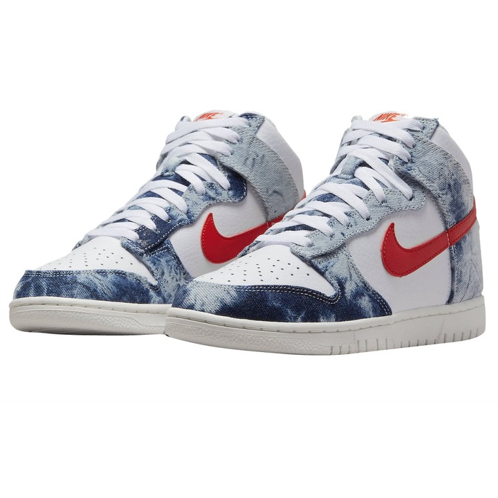 Tenisi dama, Nike Dunk High, piele si denim, alb, 37.5 EU