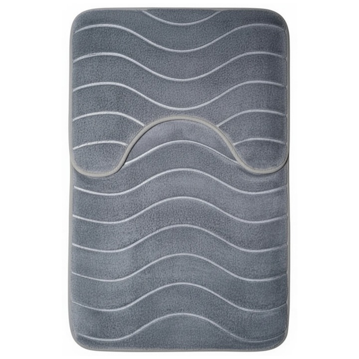 Set 2 covorase baie, gri, model valuri, 80x50cm, 40x50cm