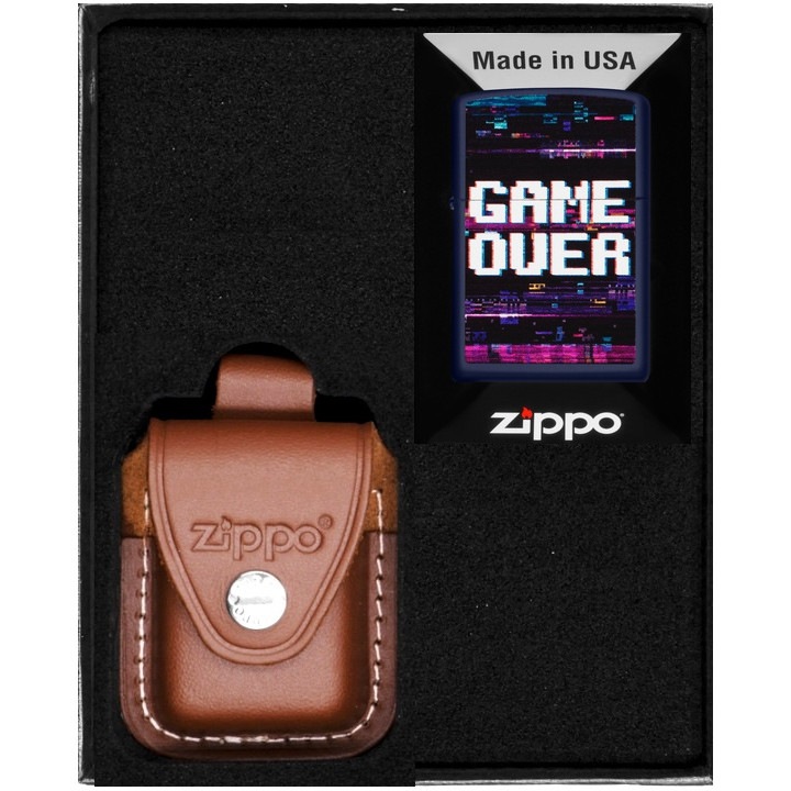 Set Zippo, bricheta, design GAME OVER, rezistent la vant, marime standard, in cutie de cadou