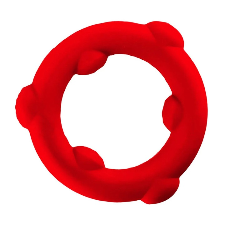 Inel silicon moale, cu bile, Spinner Silicone cockring, rosu