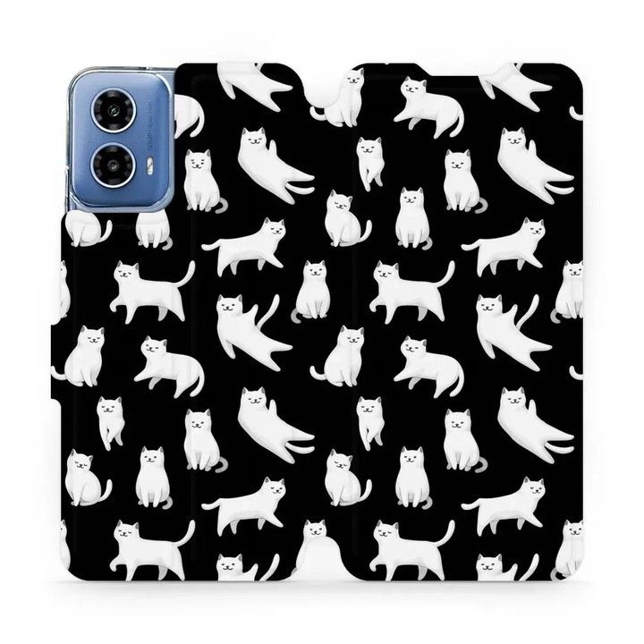Husa, Mobiwear - Book - V163S pentru Motorola Moto G34 5G, Pisicute Luna