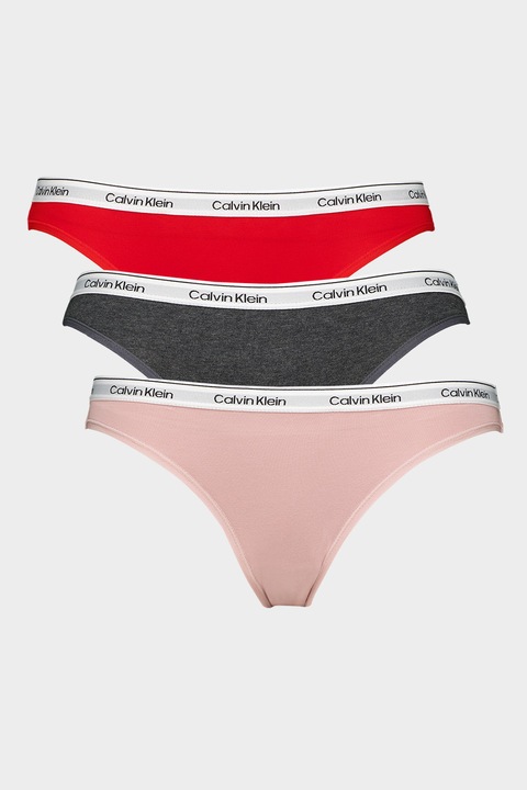 CALVIN KLEIN, Set de chiloti cu logo - 3 perechi, Rosu vermillion, Roz prafuit, Gri inchis, L