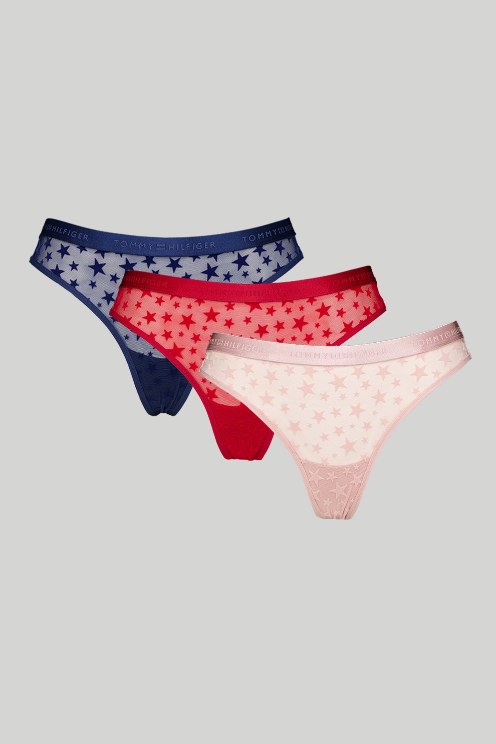 ♡[～3/25]My♡ Tommy Hilfiger, Танга с лого - 3 чифта, Бял, Черен, Прашно розово
