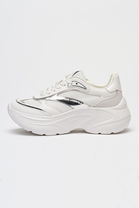 Karl Lagerfeld, Спортни обувки Kontour от кожа и мрежеста материя, Бял/Сребрист