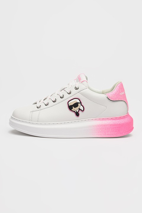 Karl Lagerfeld, Logós bőrsneaker, Fehér/Rózsaszín