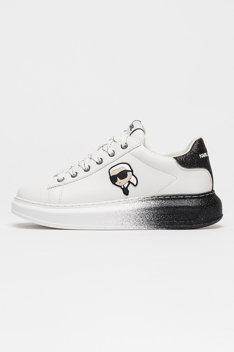 Karl Lagerfeld, Kapri csillámos talpú bőrsneaker, Fekete/Törtfehér