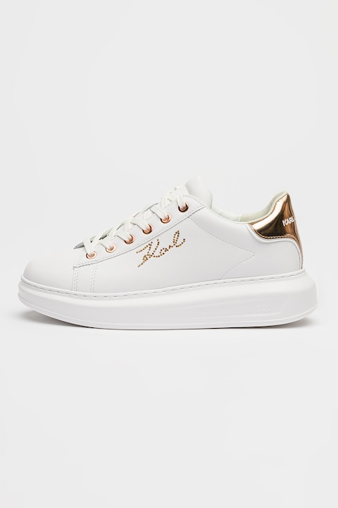 Karl Lagerfeld, Кожени спортни обувки с декоративни камъни, Бял/Розово златисто
