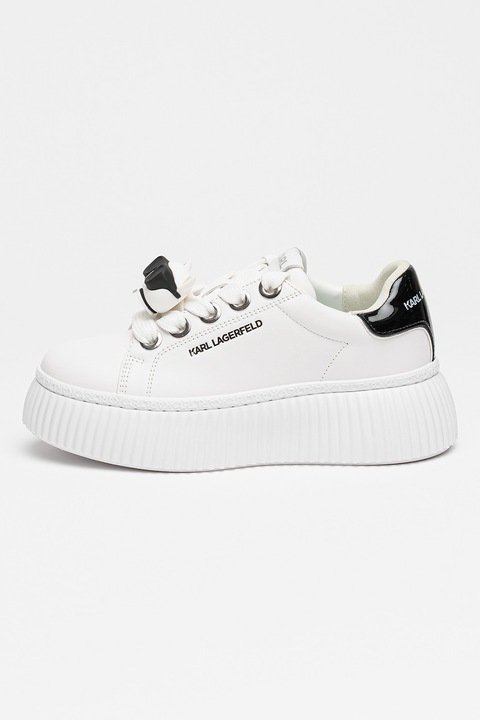 Karl Lagerfeld, Кожени спортни обувки с равна платформа и апликация, Избеляло черно/Бял/Сребрист