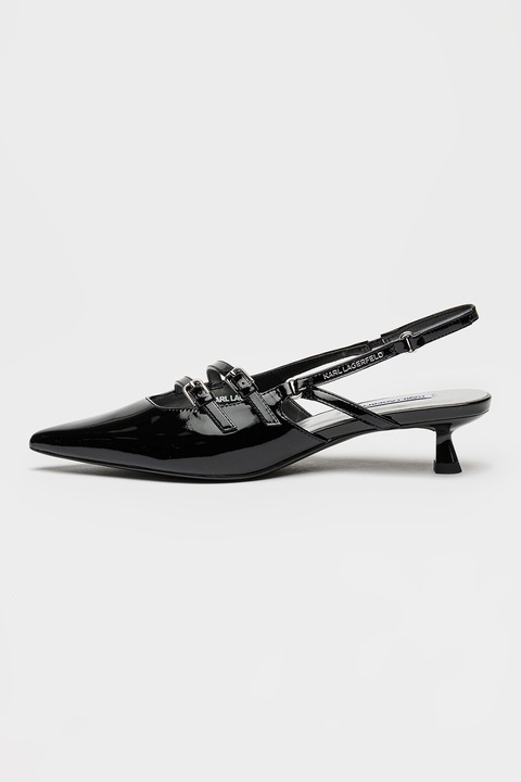 Karl Lagerfeld, Pantofi slingback din piele lacuita, Negru
