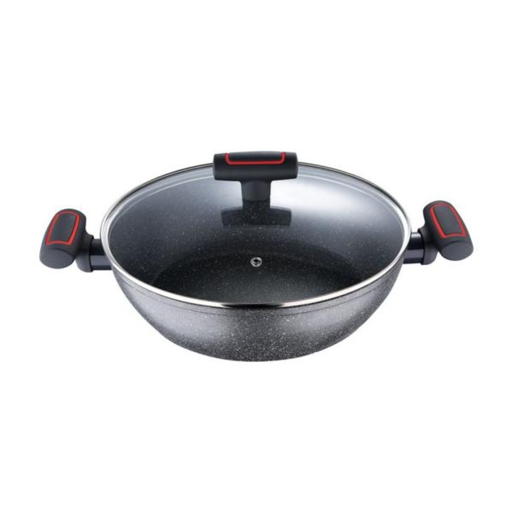 Cratita joasa cu capac Pyrex Poppy, Aluminiu presat, Inductie, Gri inchis, 28cm