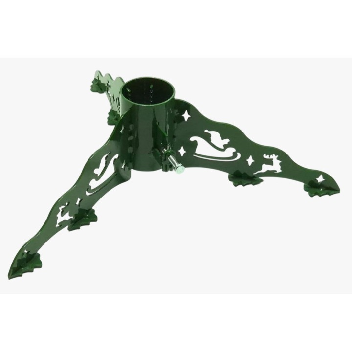 Suport de brad metalic, verde, cu sistem reglabil, protectii pentru pardoseala, trunchiuri 3,5-6 cm