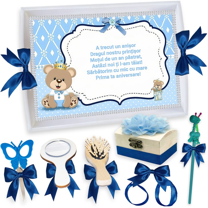 Set Tava pentru Taiere Mot si Rupere Turta LoreBebe, Albastru, 7 Piese, 32x24cm