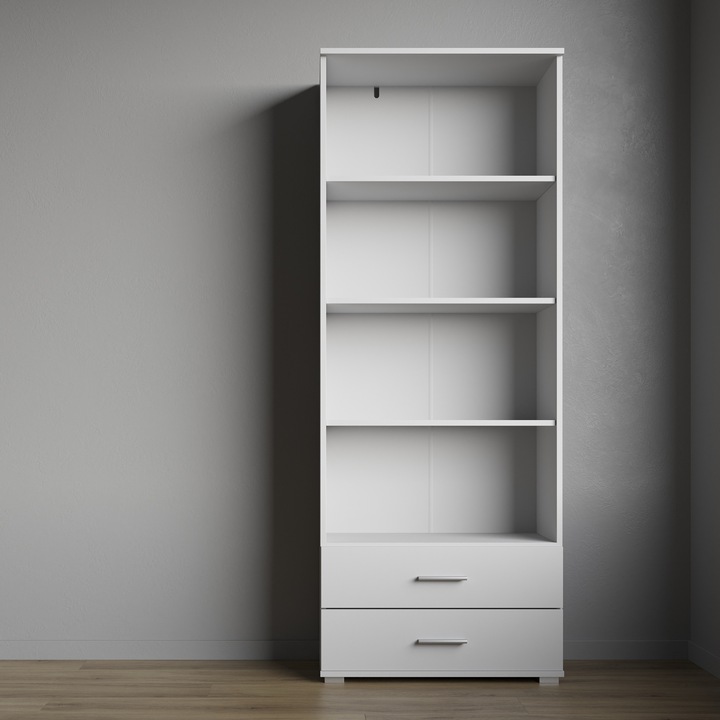 Biblioteca FAUSKE Komodee, 2 sertare, rafturi deschise, 180 x 69 x 34 cm, Alb