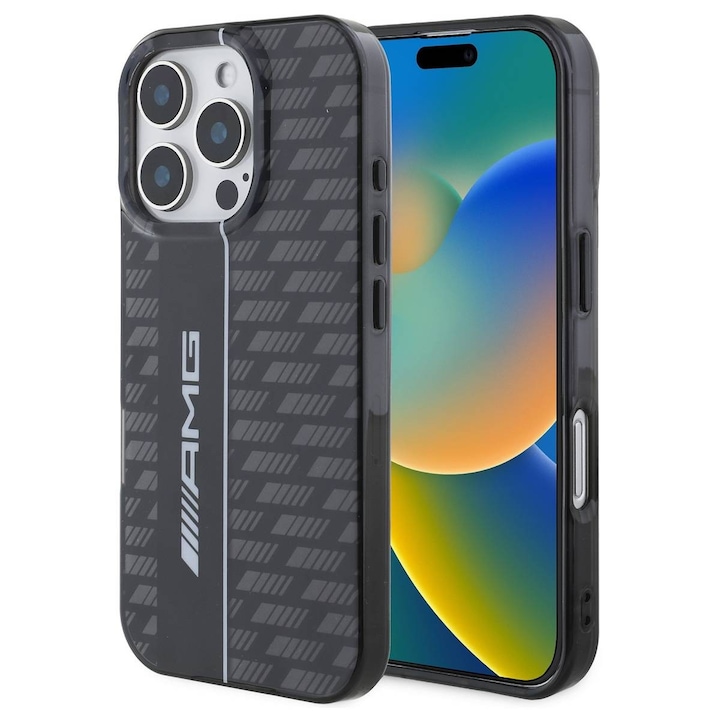 Carcasa AMG Carbon Pattern pentru iPhone 16 Pro, Negru, Design Sportiv, Protectie Premium