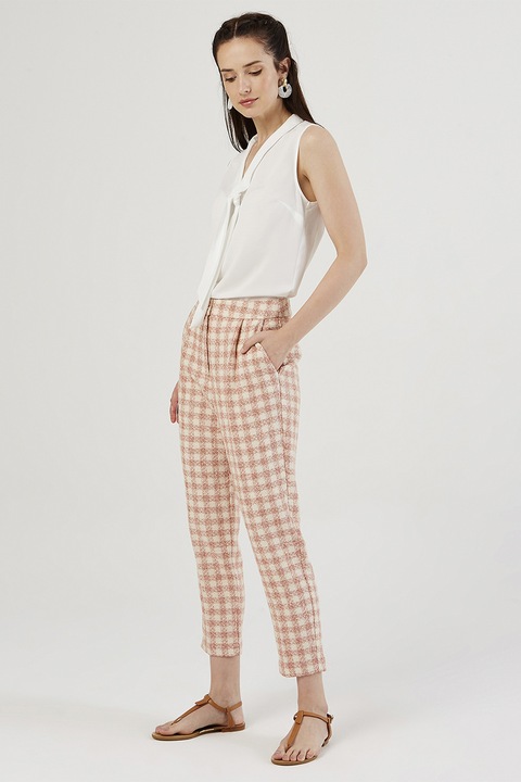 Just Like You, Pantaloni conici cu model in carouri, Portocaliu pal/Alb murdar