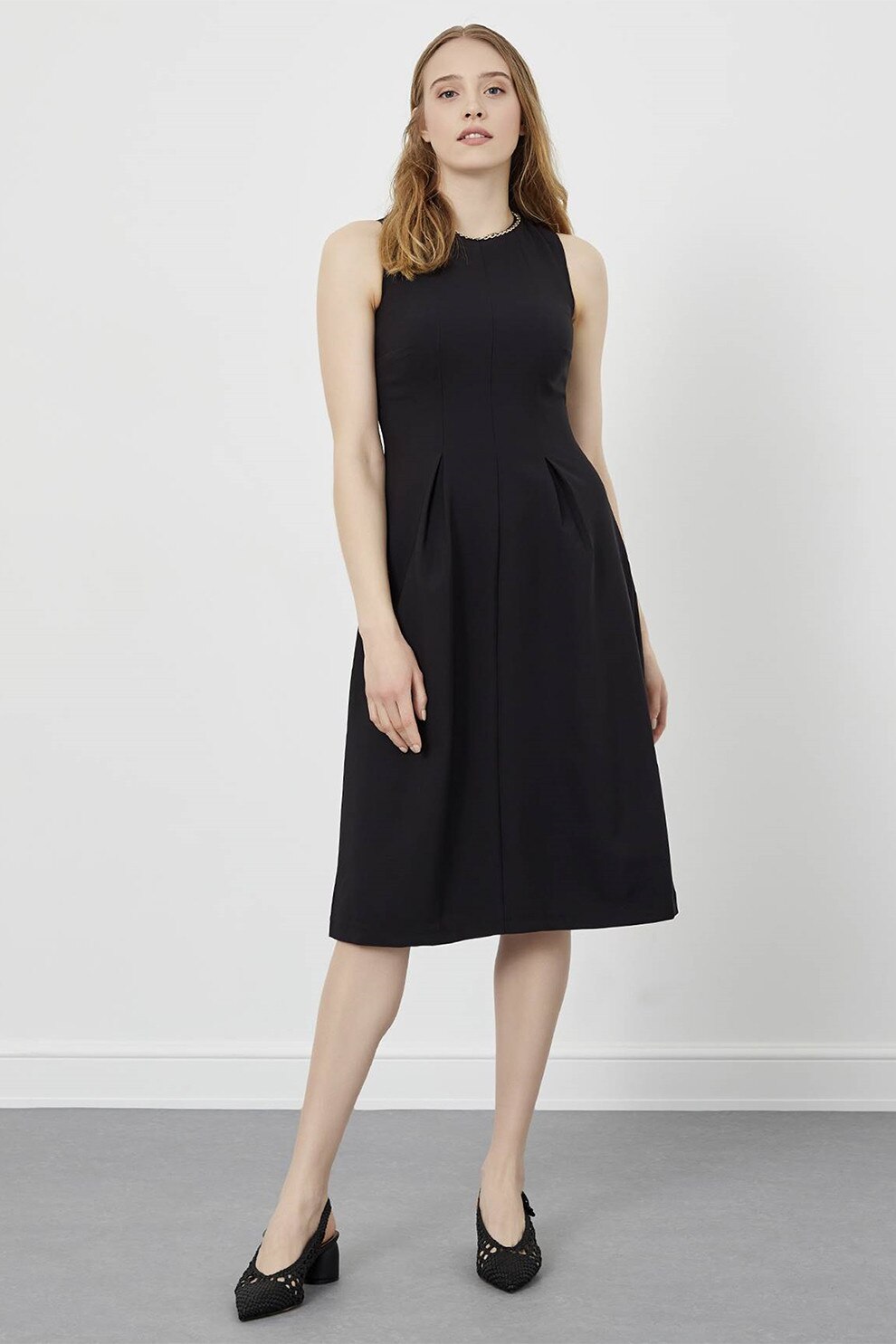 Just Like You, Rochie midi cu croiala in A, Negru, 34