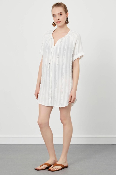 Just Like You, Chimono cu maneci scurte si franjuri, fara inchidere, Alb