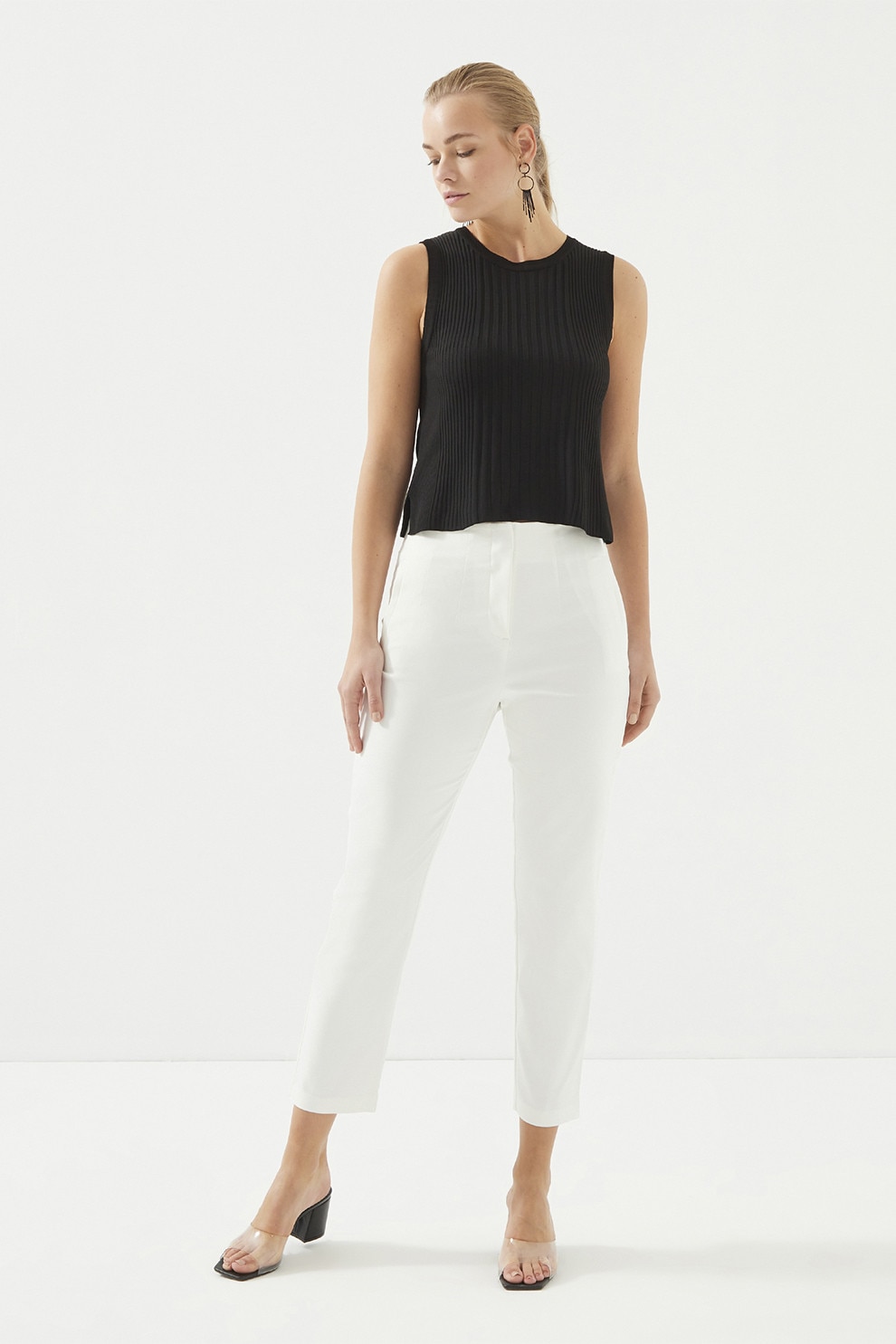 Just Like You, Pantaloni crop cu talie inalta, Alb, 40