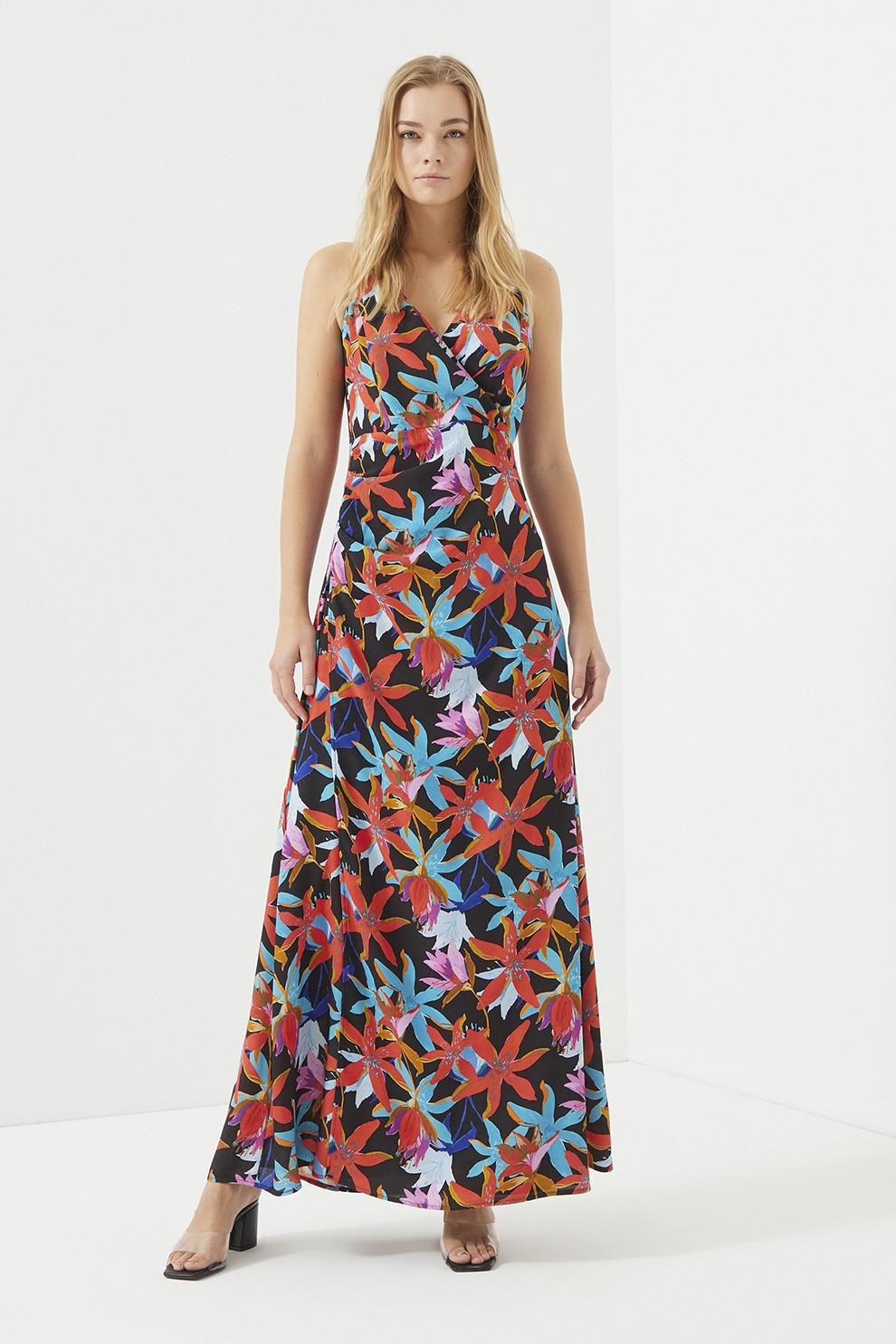 Just Like You, Rochie cu decolteu in V si model, Multicolor, 36