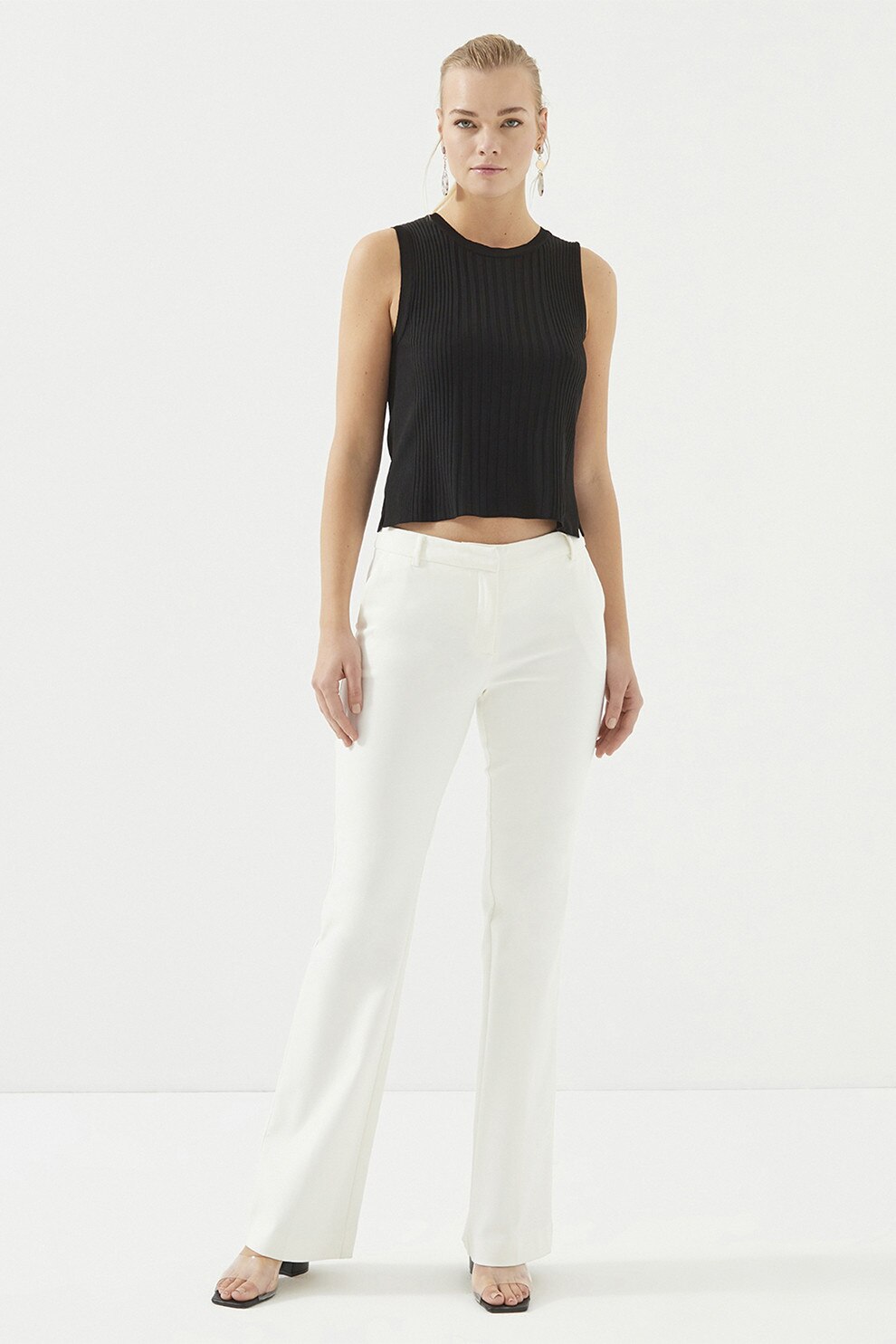 Just Like You, Pantaloni bootcut cu talie medie, Alb optic, 42