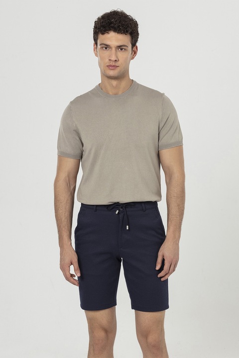 Just Like You, Pantaloni scurti cu model texturat si snur in talie, Albastru ultramarin