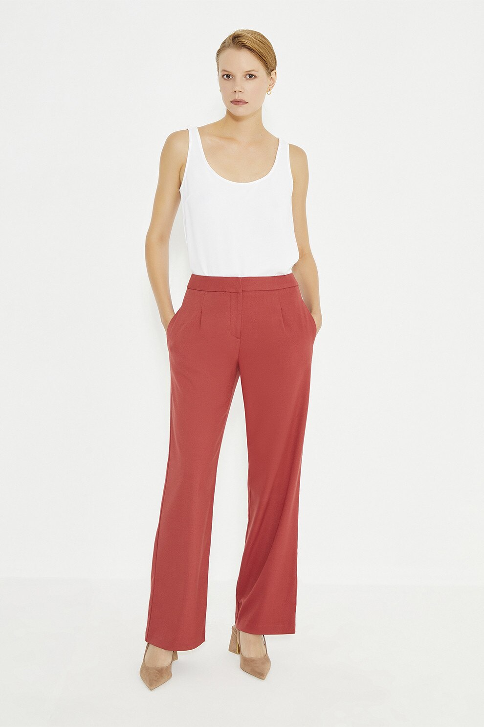 Just Like You, Pantaloni drepti cu model uni, Portocaliu mandarina, 40