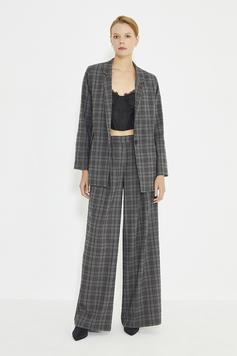 Just Like You, Pantaloni palazzo cu model in carouri, Gri inchis