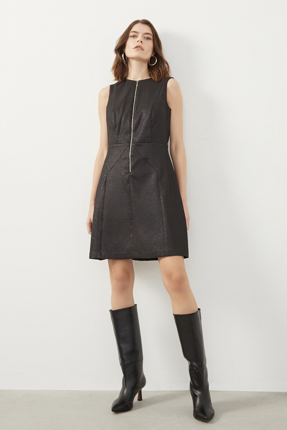 Just Like You, Rochie cu croiala in A si aspect metalizat, Negru stins, 40