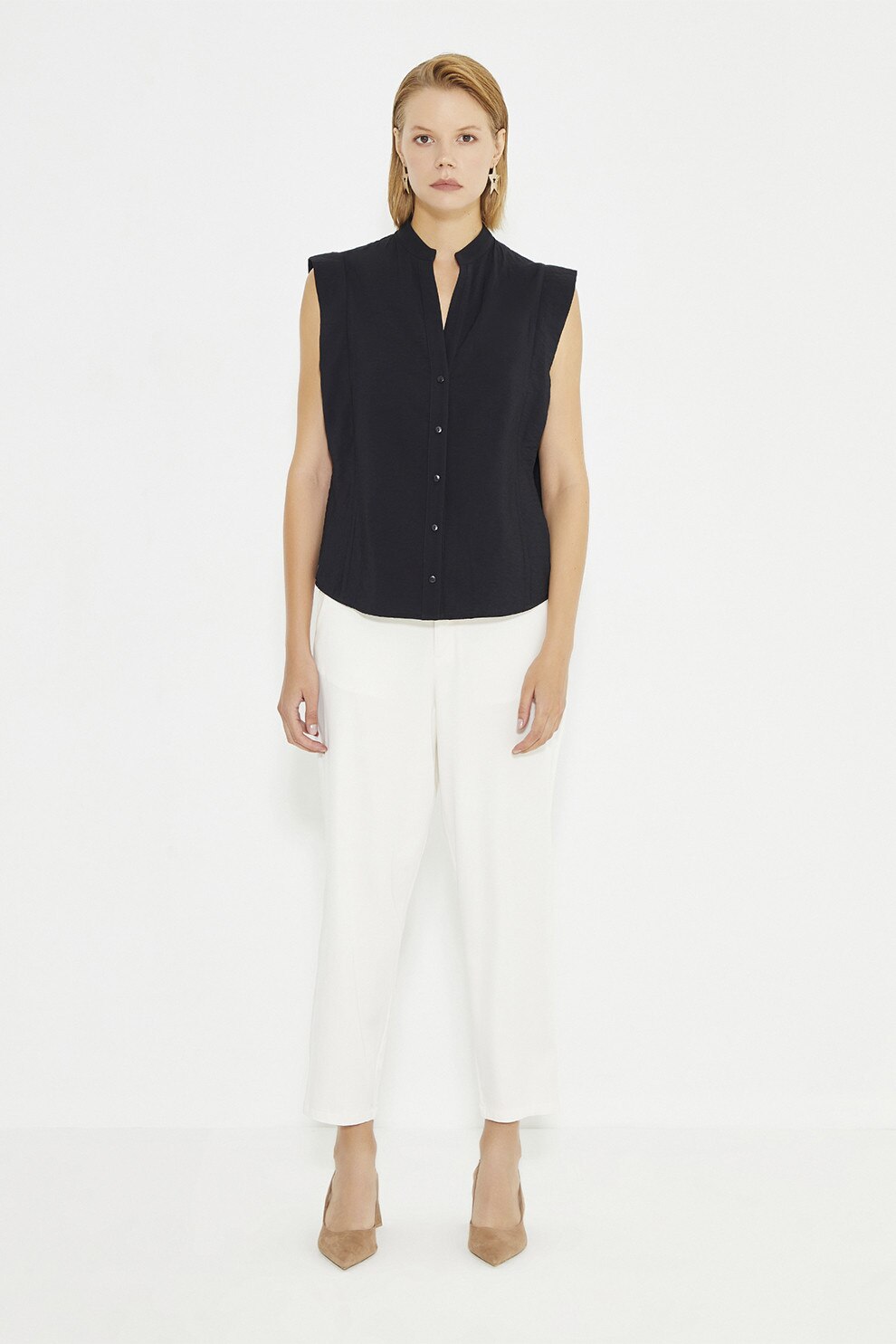 Just Like You, Pantaloni crop cu talie inalta, Alb, 36