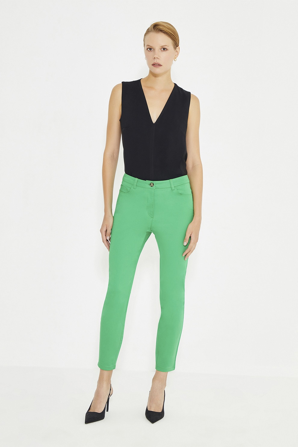 Just Like You, Pantaloni crop cu croiala slim-fit, Verde, 38