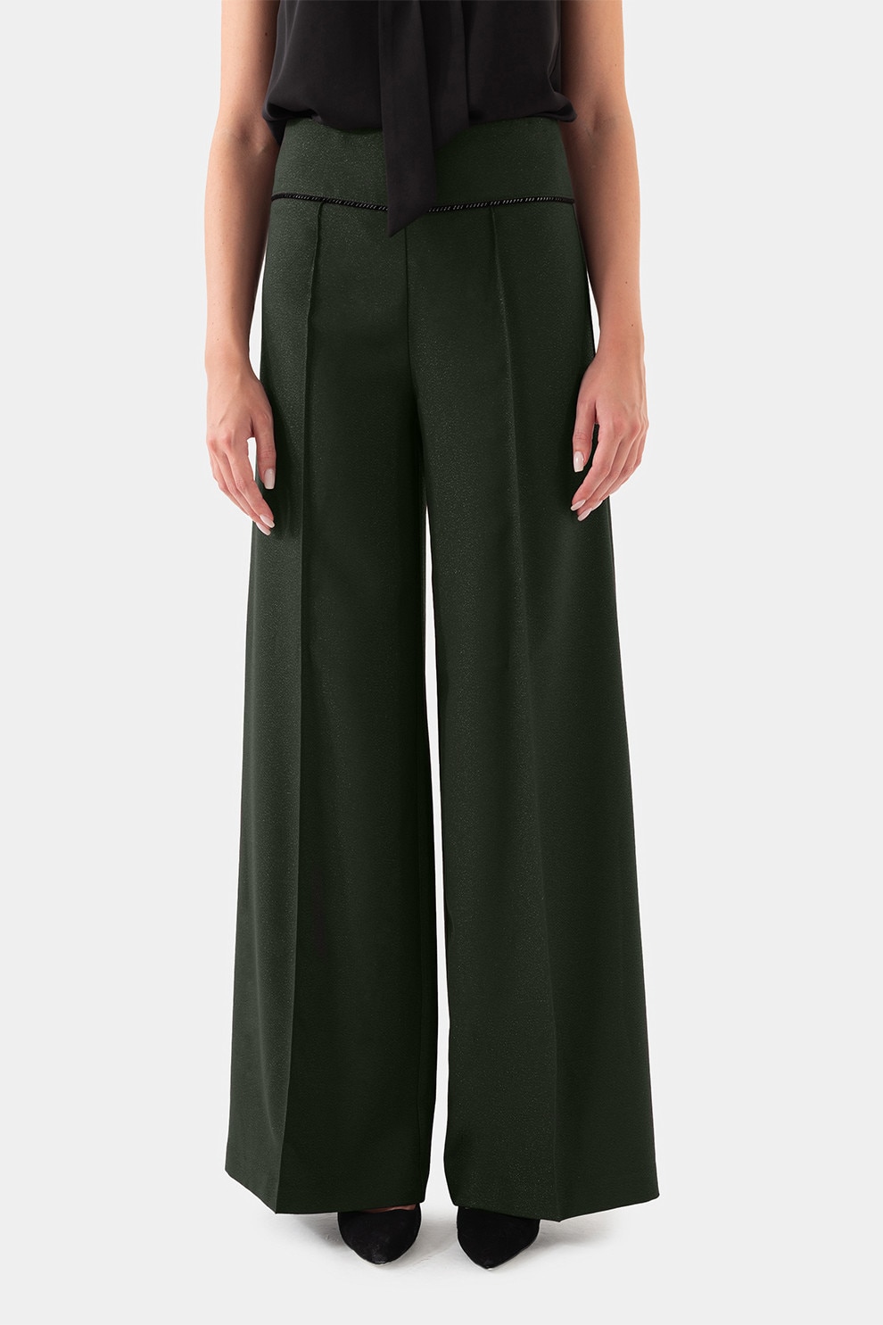 Just Like You, Pantaloni evazati cu talie inalta, Verde inchis, 42