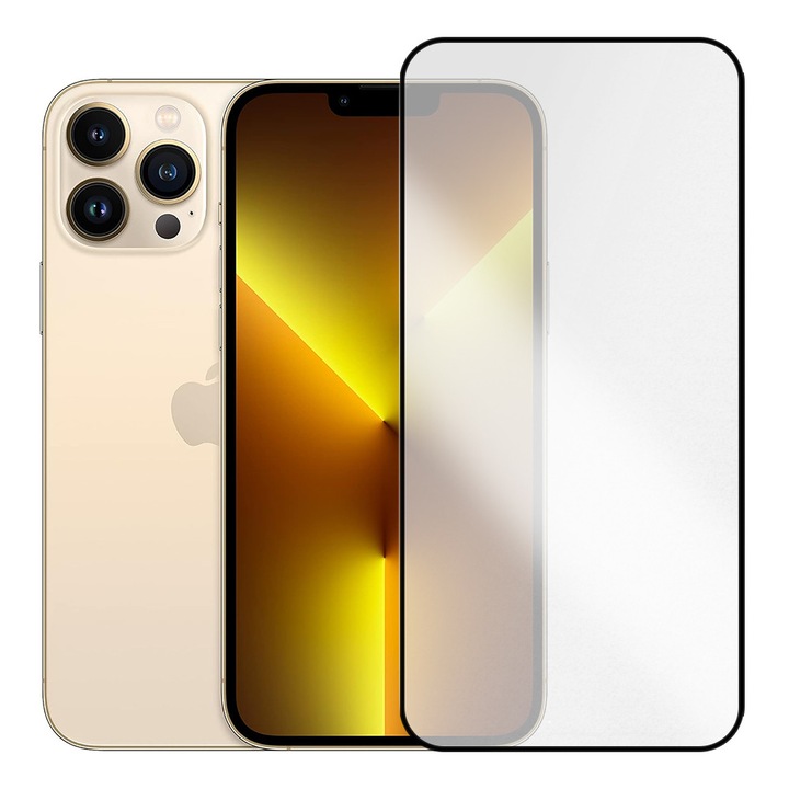 Matt üvegfólia Apple iPhone 13 Pro Max-hoz, StealthFusion matt üveg, edzett üveg, tükröződésmentes, fekete kontúr, ujjlenyomat-érzékelővel kompatibilis, karcálló, Full HD tisztaság, ujjlenyomatmentes, ultra-ellenálló, átlátszó