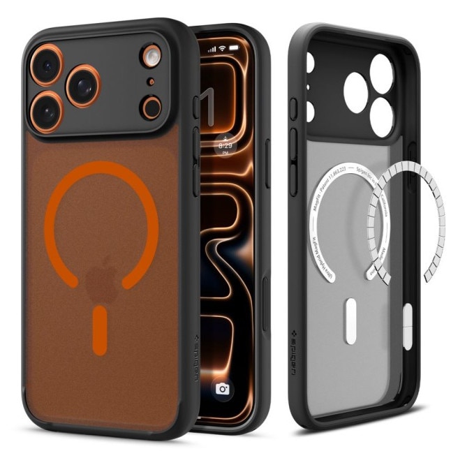 Husa Spigen Pentru iPhone 17 Pro Max, Ultra Hybrid MagSafe, Protectie La Camere si Colturi, Functie MagSafe, Frost Negru- Orange