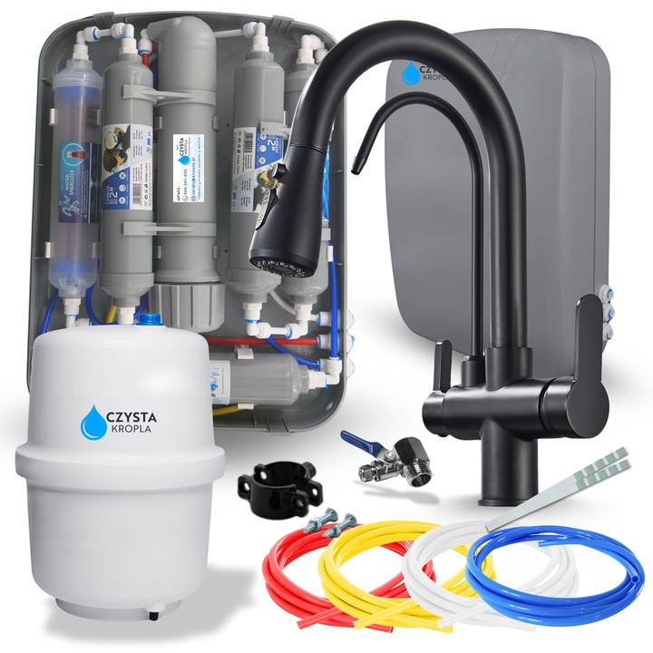 Baterie bucatarie 3 cai Ari Nordic, Negru Mat, set filtru osmoza