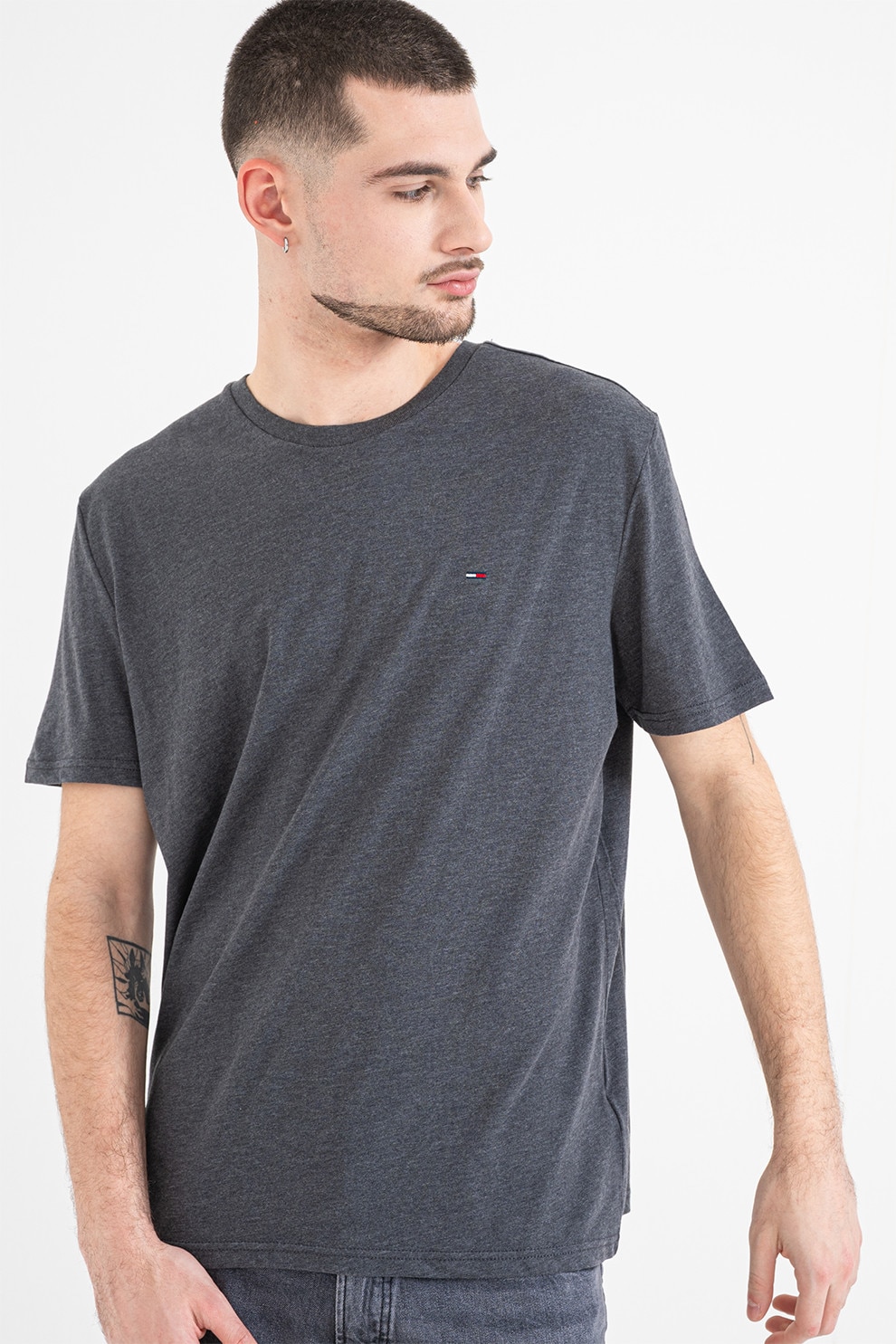 Tommy Jeans, Tricou slim fit, Gri melange, 2XL