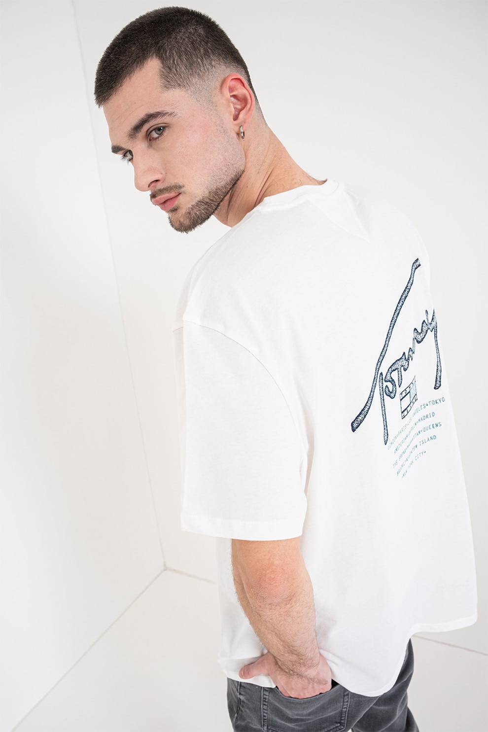 Tommy Jeans, Tricou cu imprimeu logo, Alb murdar, 2XL