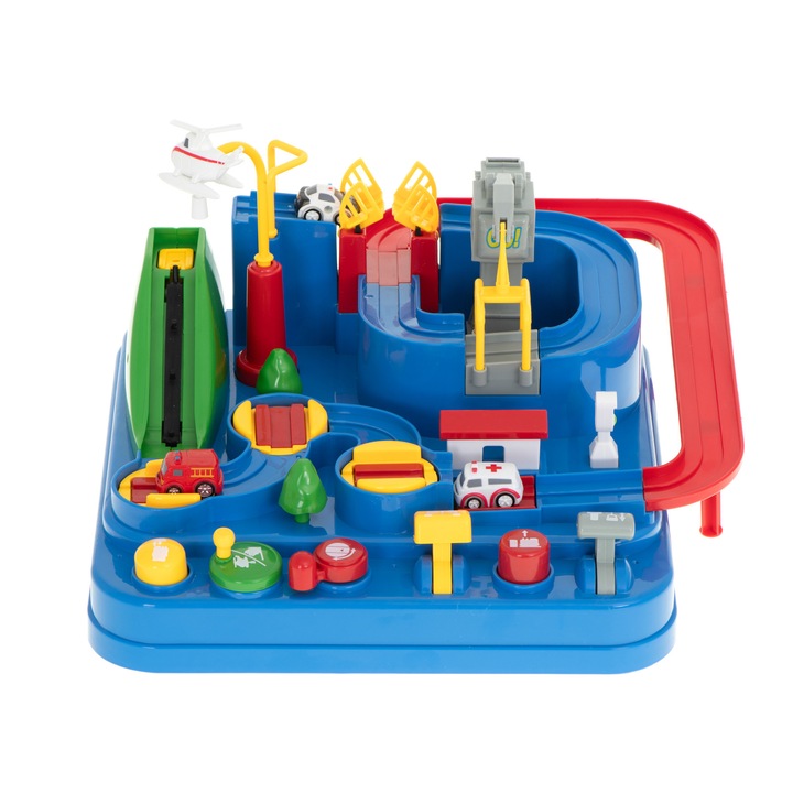 Circuit interactiv cu obstacole, parcare si vehicule de politie, ambulanta, pompieri, 34x30 cm